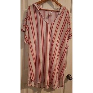Time and Tru Swimsuit Cover 2x White Red Pink Stripes Hoodie Beachy Pool
